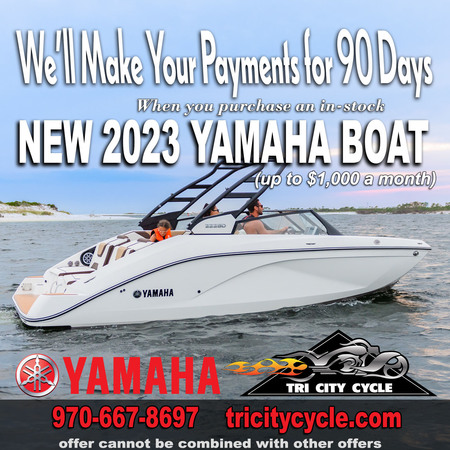 We'll make your payments for 90 days when you purchase a new 2023 Yamaha boat (up to $1,000 a month)